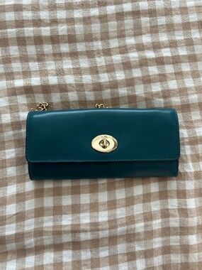 Teal Coach Bag with Gold Chain Strap